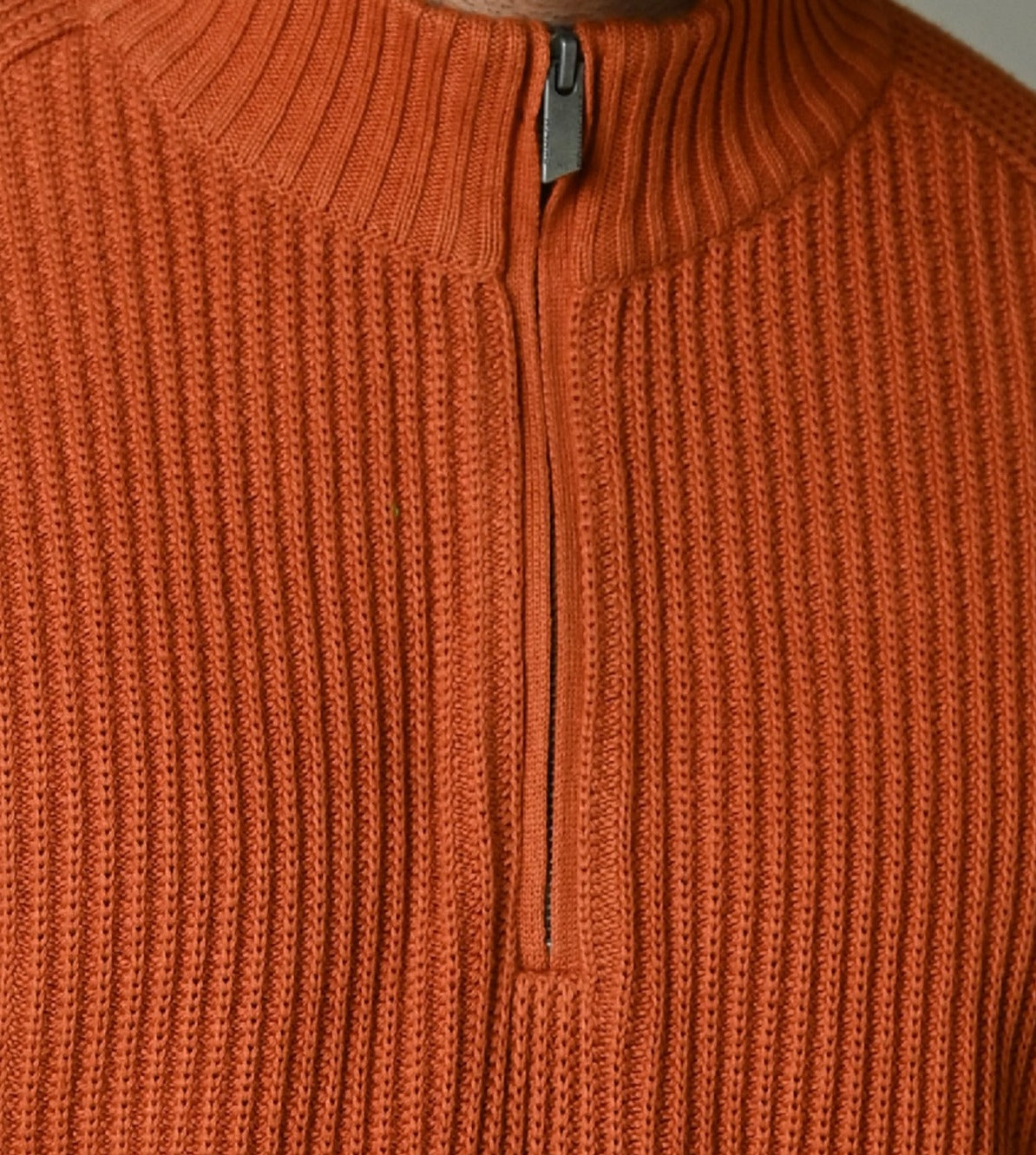 Burnt Orange Coastal Ribbed Quarter-Zip Sweater