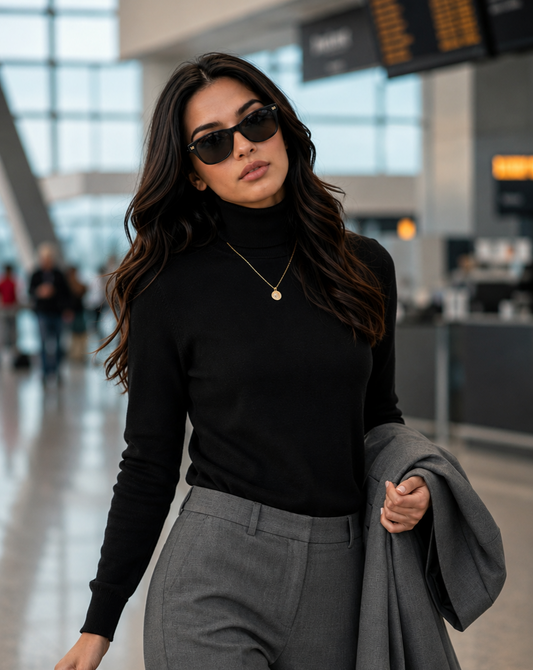 Premium Black Cotton Turtleneck Sweater