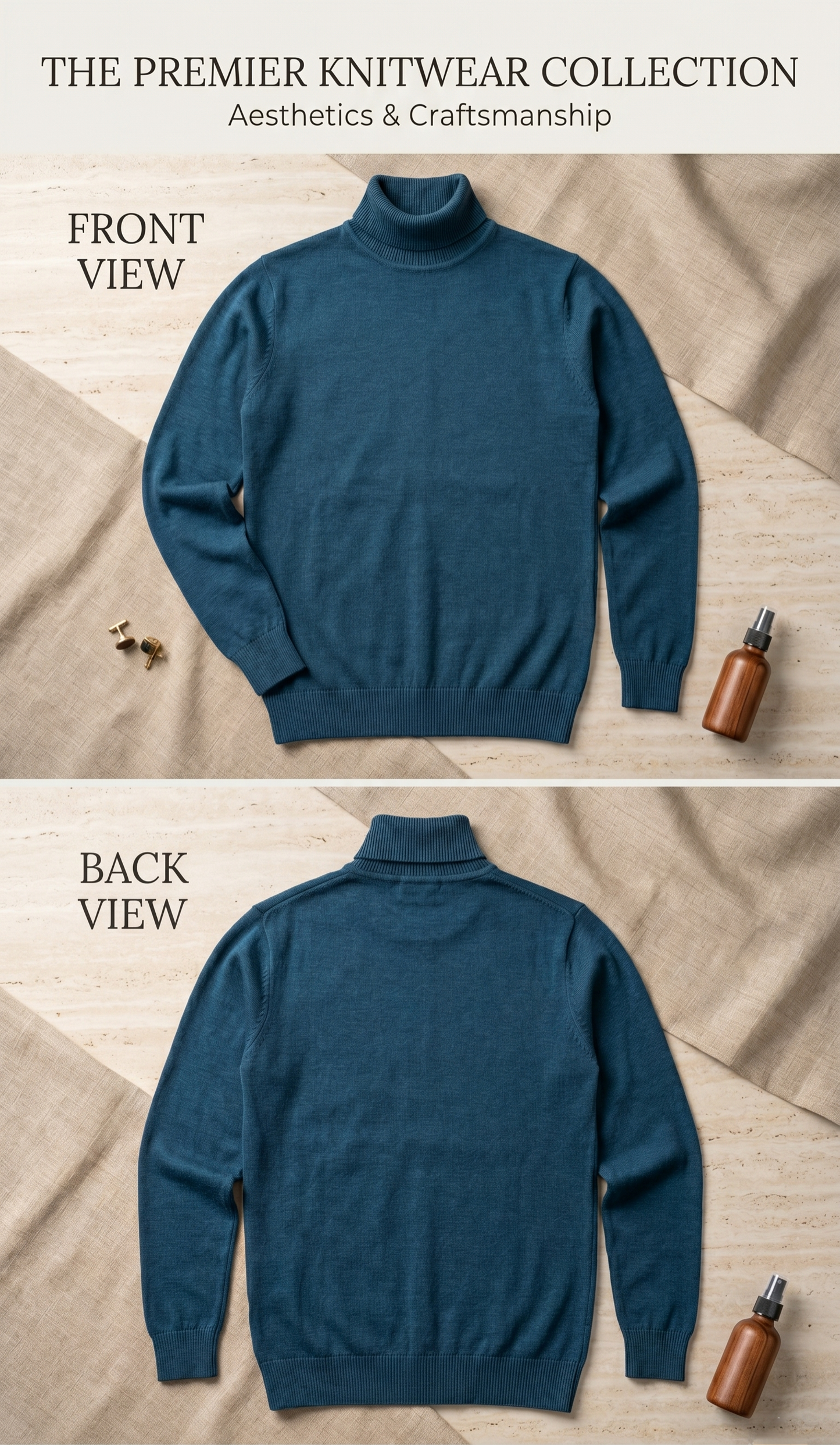 The Every day Cotton Knit Turtle neck Sweater - Teal Blue
