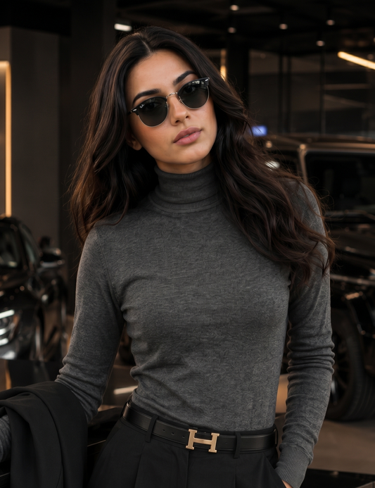 Knitted Turtleneck in Deep Charcoal Gray