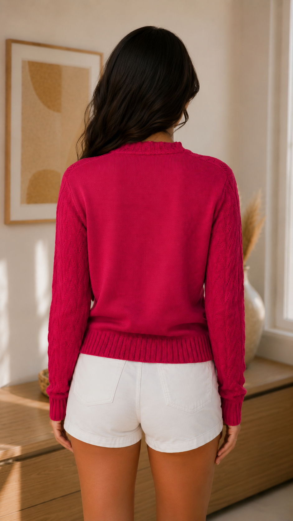 Vibrant Fuchsia Pink Textured Cotton Sweater