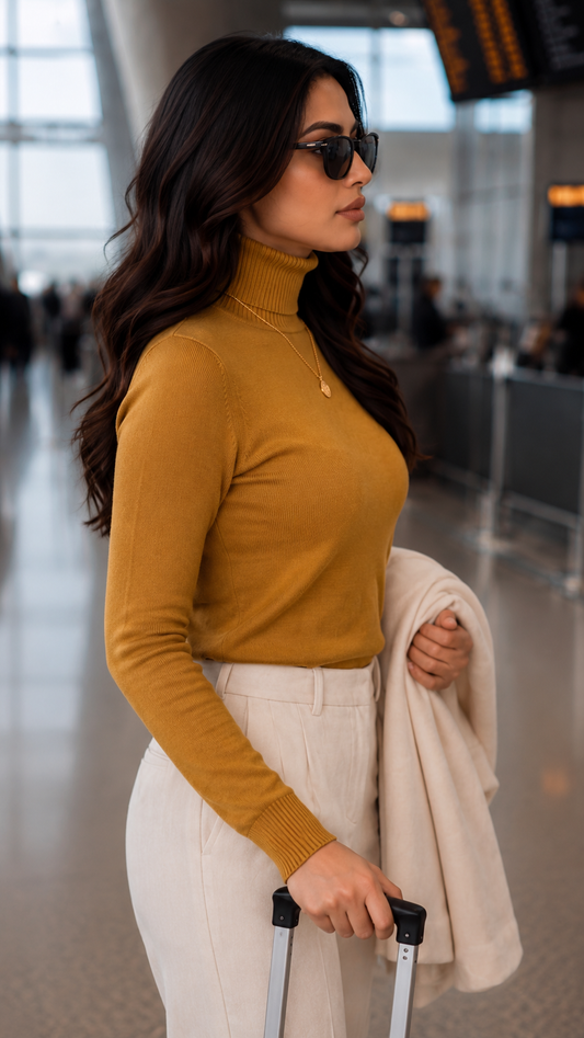 Premium Mustard Cotton Turtleneck Sweater